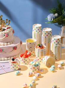 10/20pcs Colorful Polka Dot Ice Cream Paper Cup, Dessert Cake Paper Cup, Pudding Cup Yogurt Cup Ice Cream Paper Cup, Ice Cream Paper Cup, Cupcake Baking Cake Cup