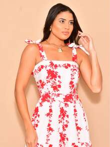 Helena Vestido midi de alca crepinho estanpado enlegante - Vermelho - Visão 5
