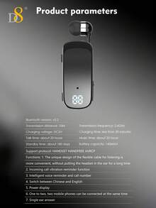 D8 Retractable Wireless Headset, LED Display Over-Ear Buds, Headphone Stereo Earphone Noise Proof Mic Clip On Earpiece Comfortable HandsFree Headset 20Hrs Talking Time Sports Business Trucker Driver Earbud 2025 New Retractable Wireless Headset For Women, Cute Pastel Color Fashion Tech Accessory With LED Display - Black - View 12