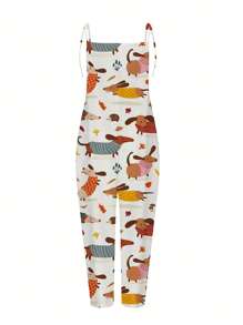Women's Sleeveless Jumpsuit Animal Print | V-Neck Waist Tie Design | Casual Comfort Polyester Blend Romper For Vacation, Beach, Summer Outfits - Lightweight