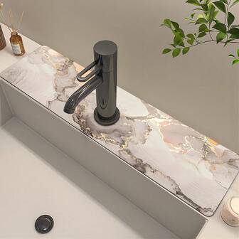 1 pieza, Almohadilla absorbente de textura de mármol de ooze de diatomeas, recortable, almohadilla antisalpicaduras para grifos de baño, a prueba de humedad y antideslizante, accesorio para encimera de cocina.