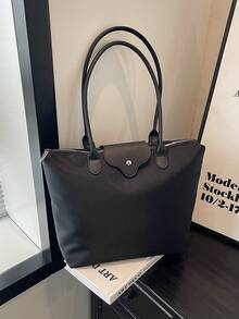 New Women Large Capacity Nylon Casual Solid Color Handbag, Shoulder Bag, Tote Bag - Black - View 8