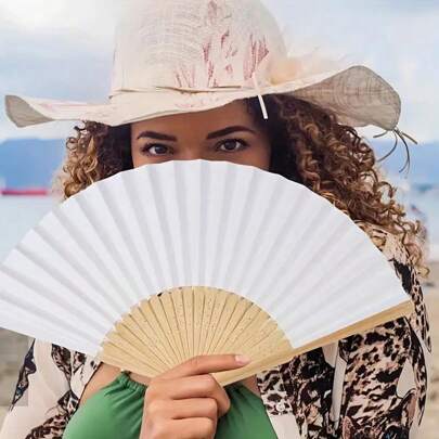 1 pièce Éventail pliant à main blanc, éventail en papier à peindre soi-même, éventail pratique pour rafraîchir, adapté pour la décoration de mariage, ventilateur portable d'été pour la maison et les voyages, plage, voyage