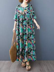 AZAH Rochie boemă casual de plajă 2026, rochie florală pentru vacanță în croazieră, rochie elegantă de vară nouă, cu guler rotund, lejeră, mărime plus, rochie casual de vară, rochie albastră pentru femei, rochie de noapte pentru femei de mărime plus, rochie - Albastru - Vizualizare 7