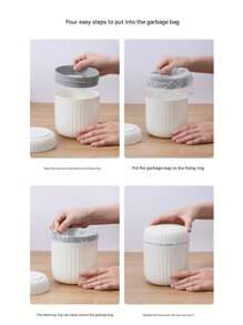 1 Piece Modern Minimalist Desktop Trash Can With Lid, ABS+PP Material, White, Hands-Free, Compact For Home, Bedroom, Office, Including 5 Rolls (15pcs/Roll) Random Color Trash Bags For Kitchen, Bathroom 1pc Press-Top Mini Trash Can - Durable PP Material, Compact Desktop Waste Basket For Office, Bedroom, Living Room