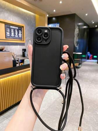 1ชิ้น เคสโทรศัพท์กันกระแทกสีดำ พร้อมเชือกปอกระเจาแนวทแยงและการออกแบบรูที่แม่นยำ, เข้ากันได้กับ iPhone 17/17 Pro/17 Pro Max/Air/16/15/14/13, Galaxy, Infinix, Redmi