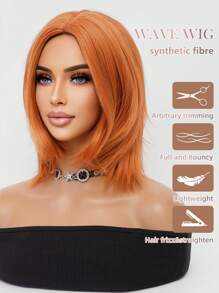 Hermosa peluca naranja con raya central, corta y tipo bob hasta los hombros de 14 pulgadas, con capas finas y fibra sintética transpirable resistente al calor, ideal para uso diario, fiestas, bodas, natural, romántica, casual, calle, fácil de usar, con diseño antideslizante, peluca corta y recta adecuada para cualquier forma de rostro