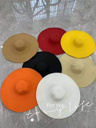 1pc Unisex Plain Color Straw Sunhat, Comfortable Breathable Sun Protection Hat Suitable For Travel, Beach, Outdoor Use