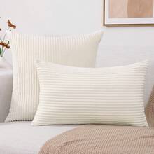1 buah Sarung Bantal Polos Tanpa Isi, Sarung Bantal Sofa Corduroy, Dekorasi Rumah - Krem - View 3