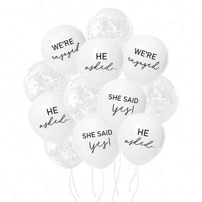 18pcs Engagement Wedding Balloon Set, Including 3pcs "He Proposed" Balloons, 3pcs "We're Engaged" Balloons, 3pcs "She Said Yes" Balloons, 5pcs 1.5cm White Round Confetti, Suitable For Theme Party Decor, Christmas And More