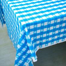 1pc Blue Plaid Disposable Plastic Tablecloth, Waterproof & Oil-Proof, Protects Table Surface, 54*108in Square, Suitable For Various Occasions