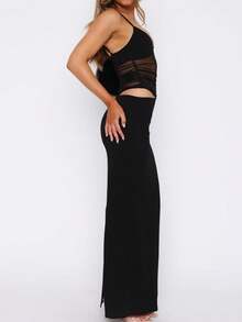 Women's Slip Maxi Dress Knit Sexy Lounge Low Cut Sleeveless Backless Hollow Ribbed Bodycon Dresses Long Dress - màu đen - Xem 5