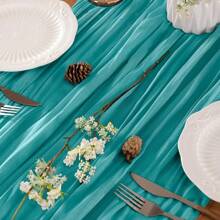 1pc Teal Green Macrame Table Runner, Farmhouse Spring Table Cloth (Approx. 90*400cm), Boho Home Decor, Suitable For Wedding, Baby Shower, Birthday Party