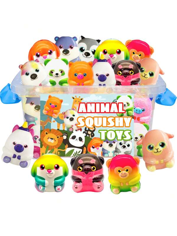 18/24 pièces Jouets micro Squishy thème animal - Faveurs de fête, jouets anti-stress moelleux à compression lente (aléatoire)