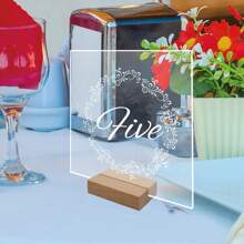 5/10pcs Acrylic Display Panels With Wooden Stands, Scratch-Resistant, Smooth Edges, Other Plastic Materials, Suitable For DIY Table Signs, Weddings, Events & Decor