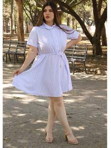 Plus Size Dresses - Blue and White - View 2
