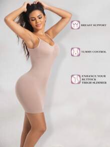 1pc Women's Seamless Shapewear Backless Dress For Tummy Control And Butt Lifting