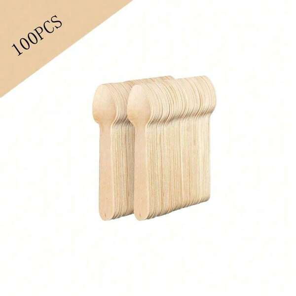 100pcs Disposable Birch Spoons Suitable For Desserts, Cakes, Ice Cream, Picnics, Camping Parties, Summer Activities