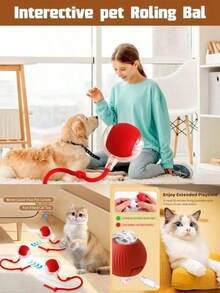 1 Pack USB Rechargeable Interactive Cat Toy Ball Automatic Electric Rolling Ball Toy Dog/Kitten Birthday Gift, Pet Chewing Smart Automatic Tease Tail, Solid Color Smart Tethered Cat Chase Ball, Interactive Cat Toy Ball, Indoor Cat Toy, Adult Cat Toy - Blue and White - View 10