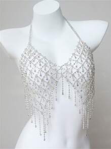 Corrente Corporal com Franjas em Malha de Strass Colorido