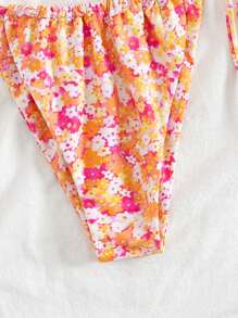 Women's Summer Ditsy Floral Sexy Halter Strap Bow Bikini Two Pieces Swimwear Beach Holiday Set
