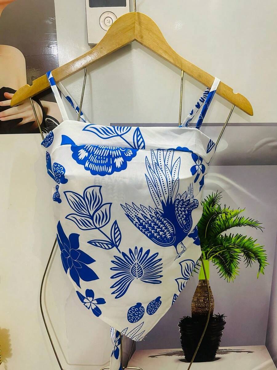 Belala Moda New Vest With Adjustable String And Print - Azul - Ver 1