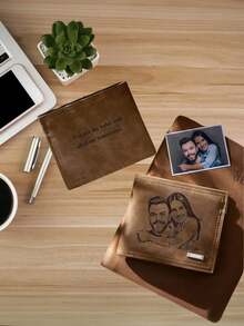 1pc/Customized Men's Wallet, Laser Engraving Process, Can Be Customized With Pictures, Text, Suitable For Dads, As Well As Boyfriends Gee Day Gifts - Multicolor - View 2
