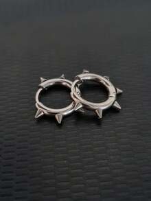 Punk Rock Spike Hoop Earrings – Anti-Allergic In Silver Stainless Steel - Bạc - Xem 4