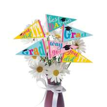 12 pièces Vases de fête de remise des diplômes avec drapeaux triangulaires, petits et raffinés drapeaux, décoration de bouquet pour la cérémonie de remise des diplômes, fournitures pour la décoration de l'atmosphère