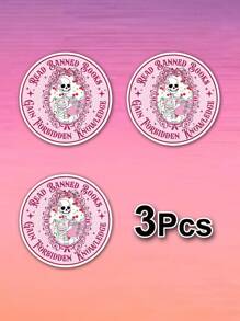 1/3pcs "READ BANNED BOOKS GAIN FORBIDDEN KNOWLEDGE" Humorous Stickers, Aesthetic, Pink Meme Skeleton Reading Book Waterproof Vinyl Decal, Suitable For Laptop, Water Bottle, Journal, Guitars, Helmets, Office Supplies, School, Skateboards, Luggage, And Other Funny Decal,School Supplies,Back To School