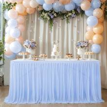 1pc Polyester Table Skirt, Suitable For Rectangular Tables, Wrinkle Resistant & Easy To Clean Ruffled Table Cloth, Ideal For Birthday Cake Tables, Banquets, Weddings, Bridal Showers And Various Party Celebrations - Multicolor - View 11