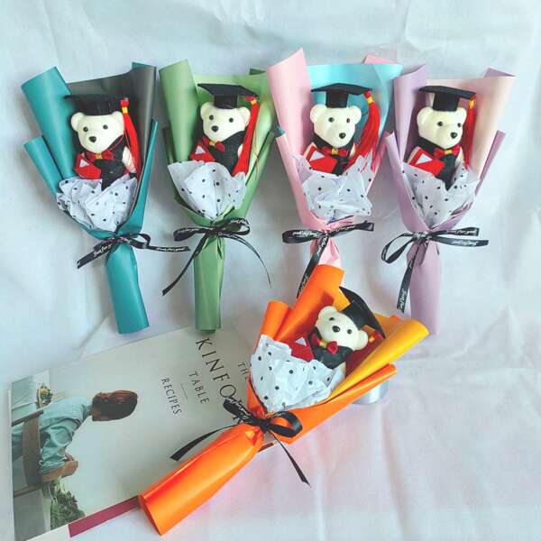 1 Peça Buquê de Urso de Pelúcia da Temporada de Formatura com Gorro Doutoral, Decoração Perfeita para Evento e Festa Escolar, Presente Ideal para Professores, Colegas de Classe e Familiares Durante a Formatura
