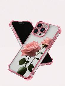 Funda para teléfono (1 unidad) con acabado dorado rosa, airbag, protección antigolpes, TPU transparente y gruesa, compatible con phone 16 Pro Max/16 Pro/16/13 Pro Max/12 Pro Max/11 y 15 Pro Max. 14ProMax/ - Rosa - Ver 4
