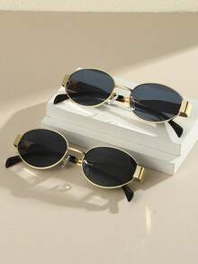 2 piezas Gafas vintage con montura de metal ovalada y con estilo para mujeres, accesorio de moda para verano, playa, al aire  viajes - Multicolor - Ver 4
