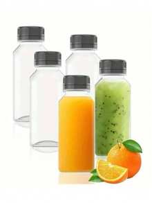 5 个带盖塑料果汁瓶，8 盎司 12 盎司（250 毫升、350 毫升），冰箱用带盖果汁容器，可重复使用的榨汁瓶，冰沙瓶，空塑料果汁瓶，带盖饮料容器，空牛奶瓶塑料冰沙饮料瓶 - 無色 - 查看 2