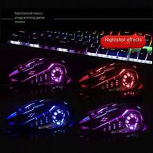 AULA Chuột chơi game cơ học có dây USB Wolf Spider, hoạt động êm ái, thích hợp cho máy tính để bàn, laptop, văn phòng, chơi game LOL, đèn LED 4 màu. - Nhiều màu - Xem 9