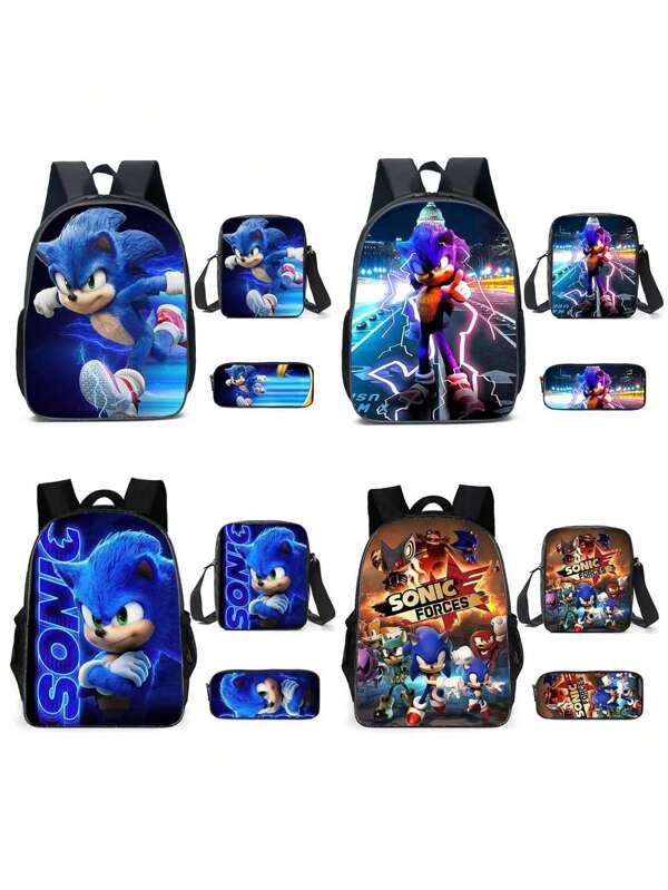 Backpack Three Pieces Cartoon Cartoon Backpack For Boys And Girls, Casual And Durable Outdoor Backpack For Travel Storage Bag, Vacation Organizer, Large Capacity