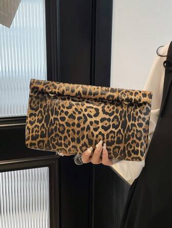 Sac à main mode couleur unie, sac carré petit avec fermeture magnétique à rabat de grande capacité, sac femme motif imprimé léopard, sac multifonctionnel pour repas entre femmes, voyages et shopping