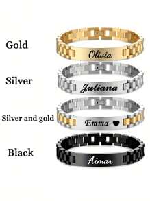 1 Stück personalisiertes Armband Herren Damen Gold/Silber/Schwarz Namensschild Edelstahl Goldkette Paar ID Karten Name Armband, Geschenk zum Vatertag, Geburtstag, Jahrestag