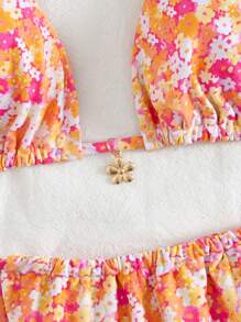 Women's Summer Ditsy Floral Sexy Halter Strap Bow Bikini Two Pieces Swimwear Beach Holiday Set