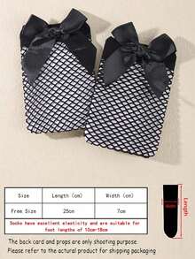 1 双女婴蝴蝶结渔网袜，弹力透气，适合夏季 - 彩色 - 查看 2