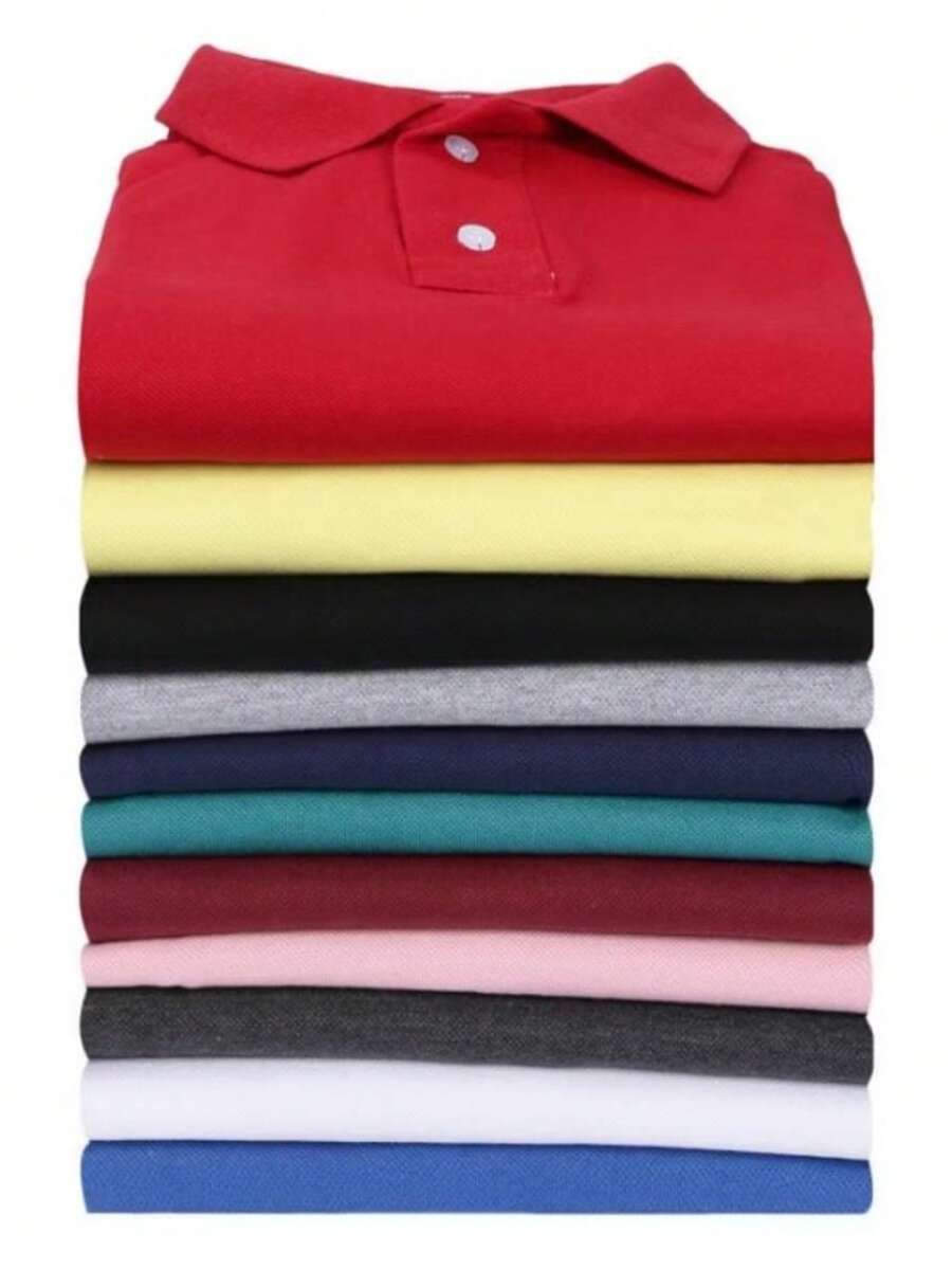 Kit 5 Men's Polo Shirts Premium Knit Multicolor Mix Color Block Striped Casual Button - 1 - View 1