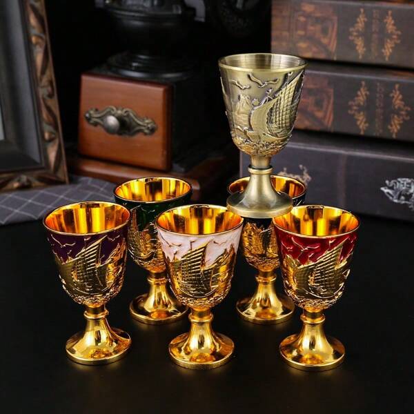 1pc Vintage European-Style Sailing Ship Design Metal Stemmed Glass, Ideal For Wedding Anniversary, Drinking Red Wine, White Wine, Champagne, Wine, And Spirits