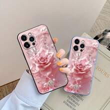 Una delicada rosa rosa, rodeada de un diamante brillante, una corona y otros elementos del patrón de la funda de teléfono, resistente a los golpes, resistente a las caídas y duradera, adecuada para la serie 16 15 14 13 12 11 Pro Plus Max, la mejor opción para su propio uso o como regalo. - Blanco - Ver 5