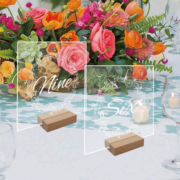5/10pcs Acrylic Display Panels With Wooden Stands, Scratch-Resistant, Smooth Edges, Other Plastic Materials, Suitable For DIY Table Signs, Weddings, Events & Decor
