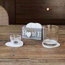 2/4/6pcs Housewarming Gift Home Decor Wooden Heart Shaped Coasters, Farmhouse Coaster Funny Family Coffee Table Protectors