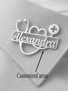 [Broche personalizado] Broche con placa de identificación personalizada con estetoscopio médico, insignia de solapa personalizada para médico/enfermera, etiqueta de identificación de acero inoxidable, accesorio multifuncional, mejor regalo para niñas, adecuado para regalos/fiestas/elegante/conmemorativo, multifuncional, ornamental, letra, elegante, moderno, colorido, lindo, adorable, casual, personalizado, único, personalizado, regalos ideales para él, regalos ideales para ella