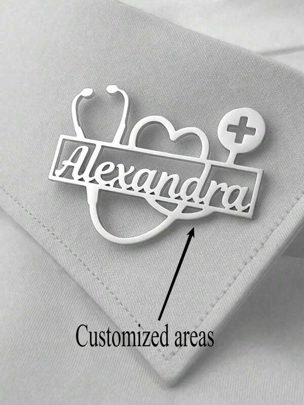 [Broche personalizado] Broche con placa de identificación personalizada con estetoscopio médico, insignia de solapa personalizada para médico/enfermera, etiqueta de identificación de acero inoxidable, accesorio multifuncional, mejor regalo para mujeres, adecuado para regalos/festividades/elegante/conmemorativo