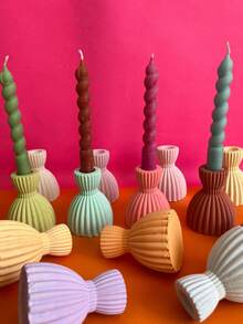 1PC沙漏烛台硅胶模具DIY创意条纹烛台石膏模具家装摆件环氧树脂模具工艺品制作铸造模具