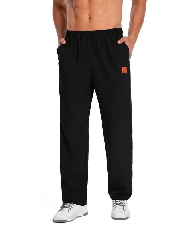 Men's Solid Color Drawstring Elastic Waist Cargo Pants, Stretchy With Pockets Logo, Fashion Work Trousers